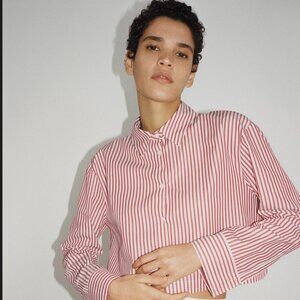ZARA RED and White Striped Cropped Shirt - (Size Small ) NEW WITH TAG!